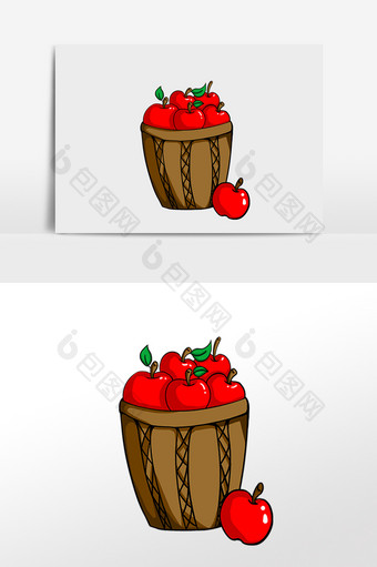 手绘新鲜一筐苹果插画元素图片