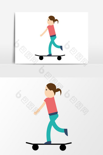少年女孩玩滑板车元素图片