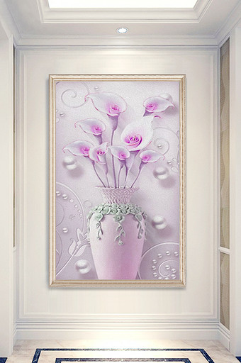现代浮雕立体花瓶珍珠花卉玄关装饰画图片