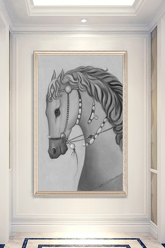 现代简约骏马头动物玄关装饰画图片
