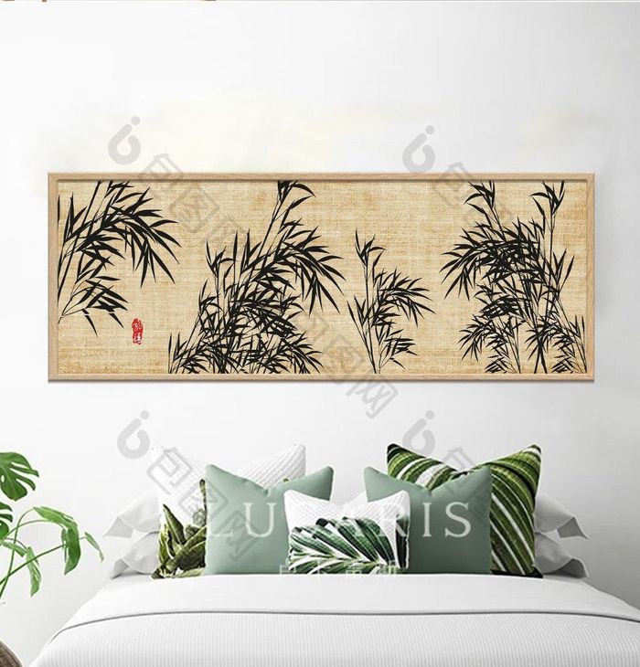 新中式中国风国画竹子水墨装饰画素材背景墙