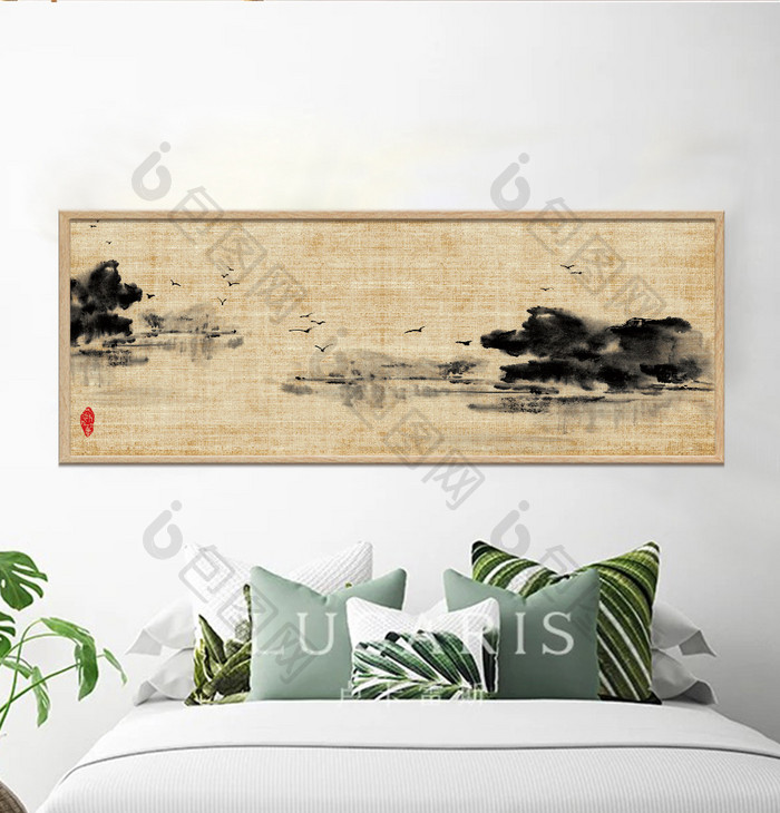 中国风素材新中式抽象国画水墨装饰画背景墙