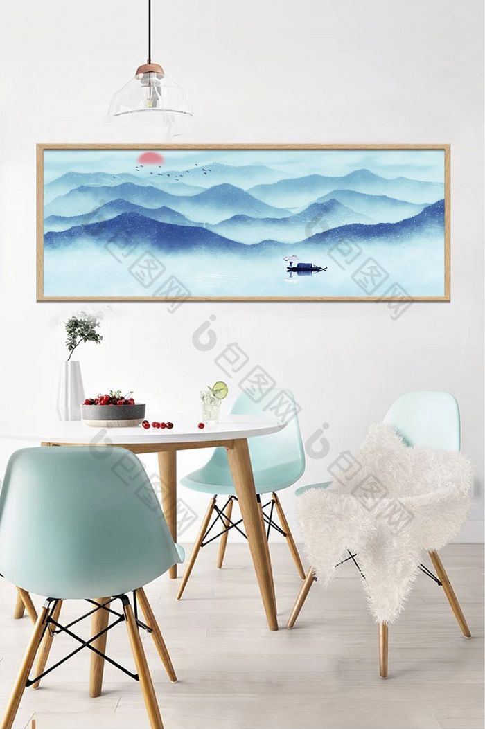 中国风新中式山水国画水墨装饰画素材背景墙