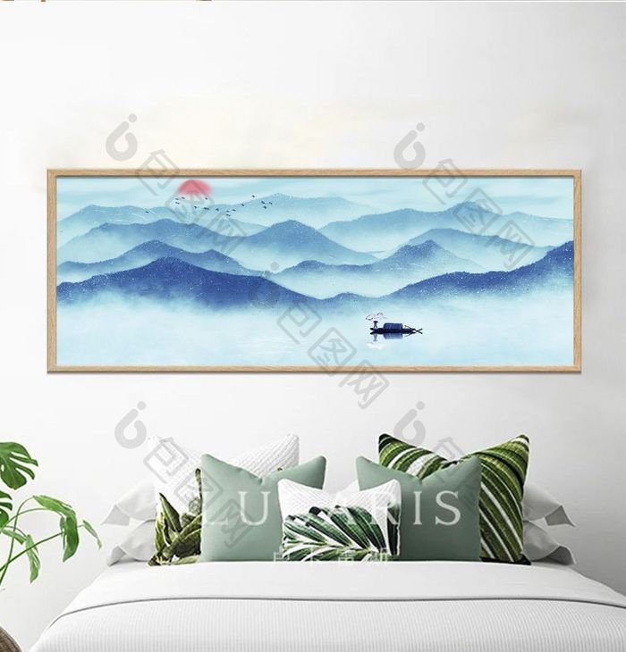 中国风新中式山水国画水墨装饰画素材背景墙