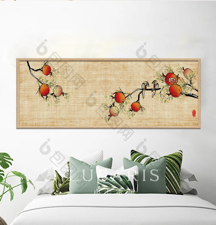 新中式水墨植物瓜果中国风国画装饰画素材