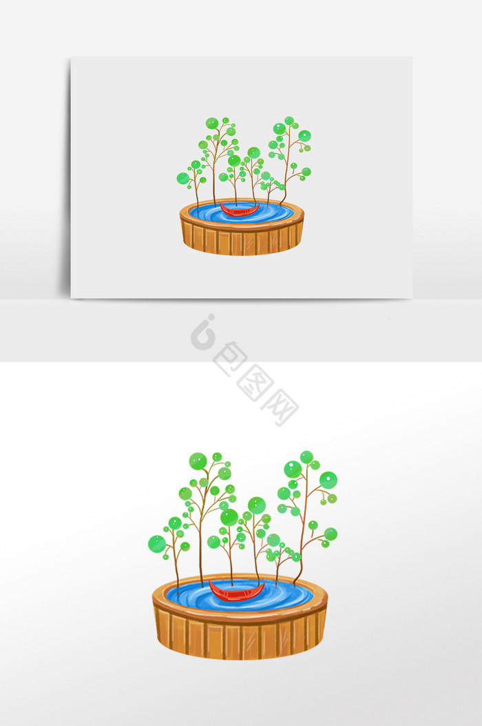 植物水湖插画图片