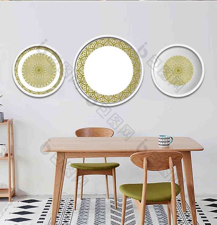 中国风金色青花瓷碗陶瓷3D装饰画背景墙