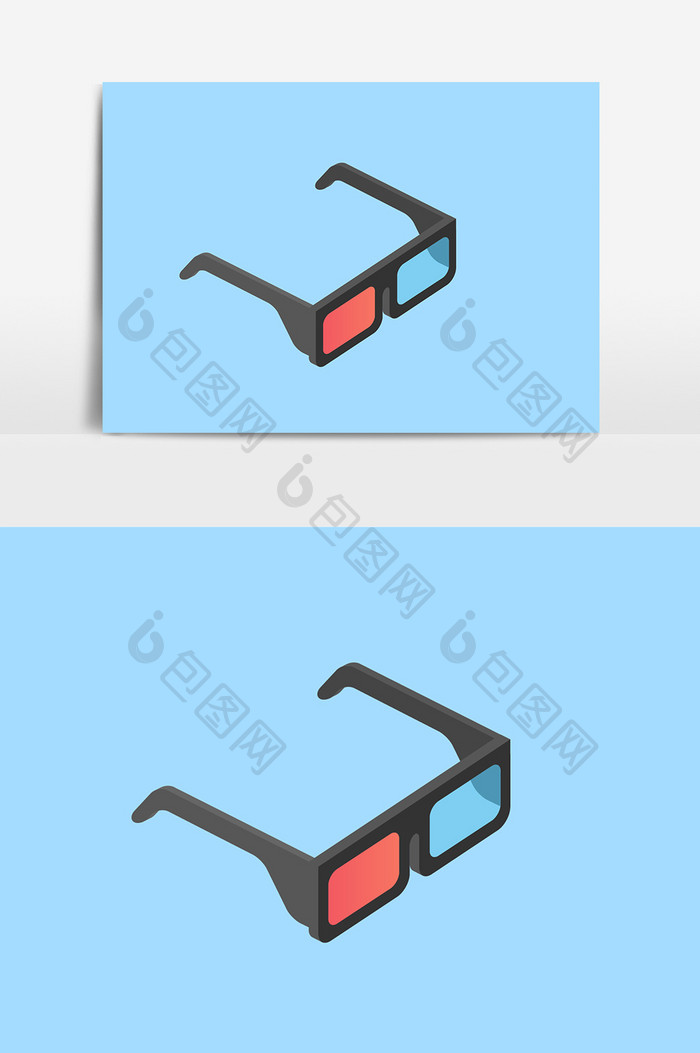 手绘卡通3D电影眼镜元素
