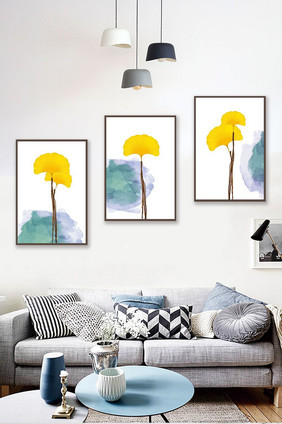 现代简约银杏植物客厅装饰画