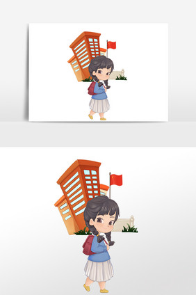 学生背书包去上学插画