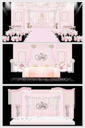 粉色欧式教堂婚礼舞台效果图