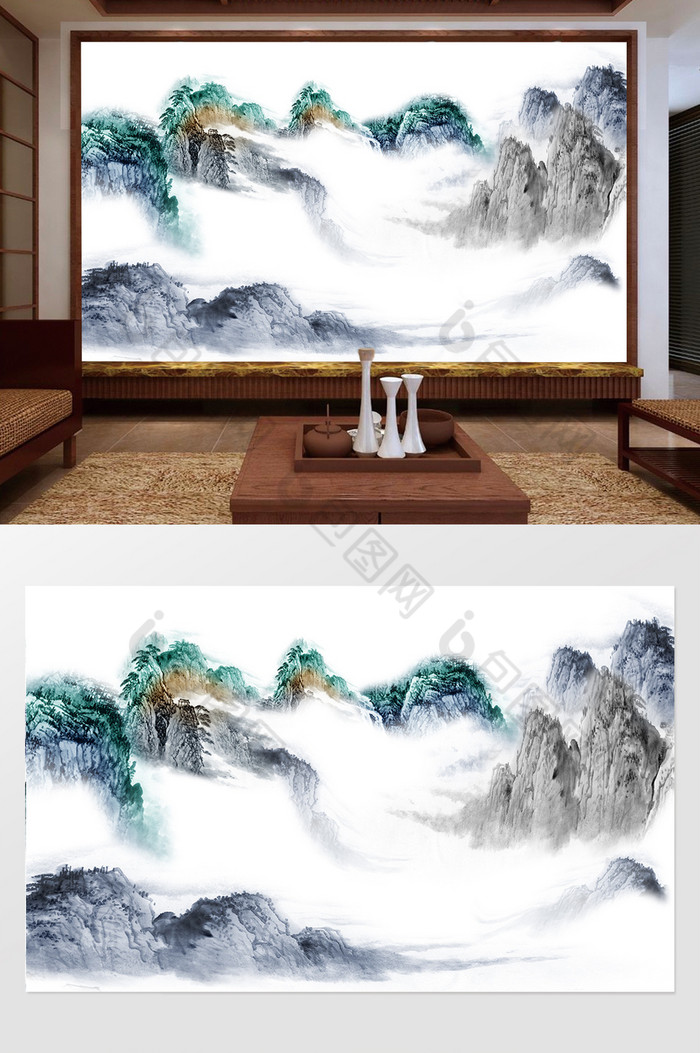 新中式抽象创意水墨国画抽象山水背景墙图片图片