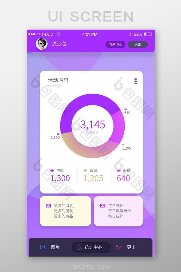 紫色日常生活统计圆饼app界面