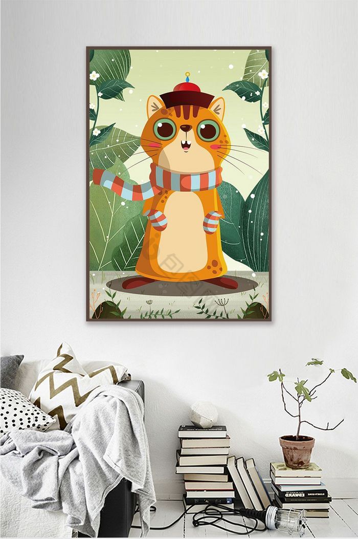 可爱卡通北欧风创意动物猫咪儿童房装饰画