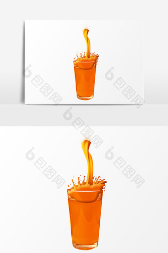 动感玻璃杯飞溅的橙汁元素图片