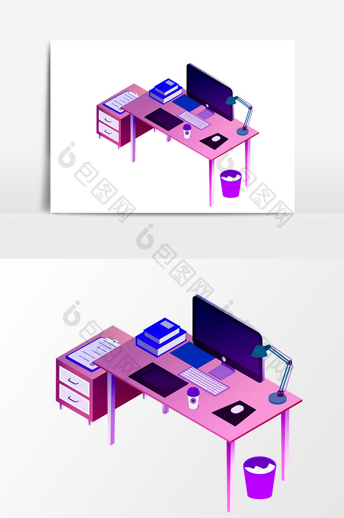 卡通手绘办公桌设计元素