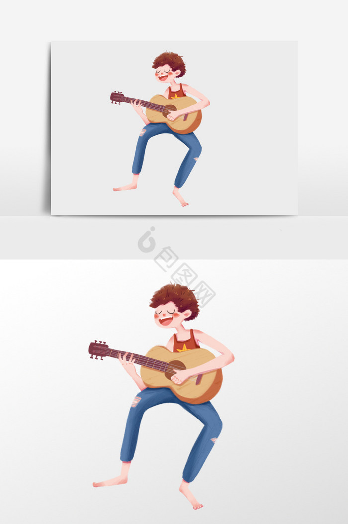 弹吉他的男孩插画图片