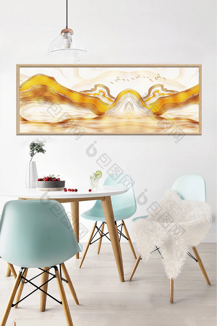 新中式抽象金色线条山水风景装饰画