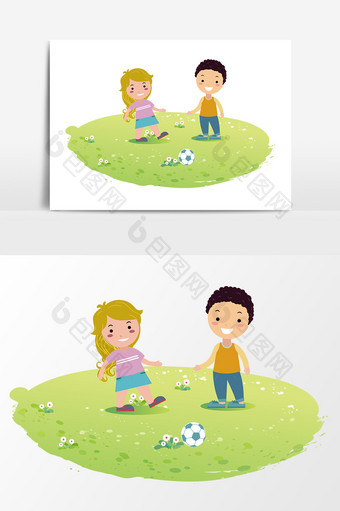 卡通孩子踢球元素图片