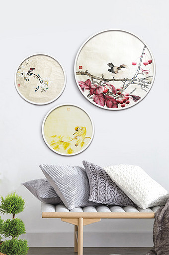 中国风新中式国画鸟类植物素材装饰画背景墙图片