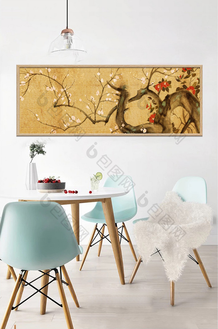 新中式国画中国风植物风景装饰画素材背景墙