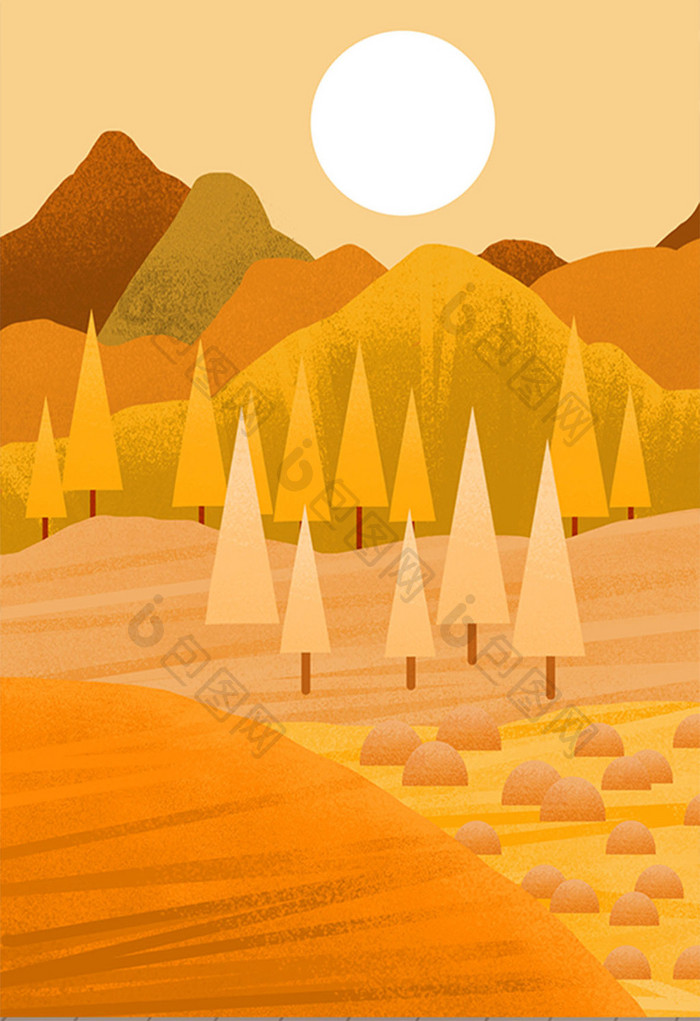 秋季风景插画元素背景素材