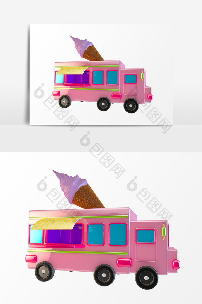 粉色装着蛋筒的校车元素