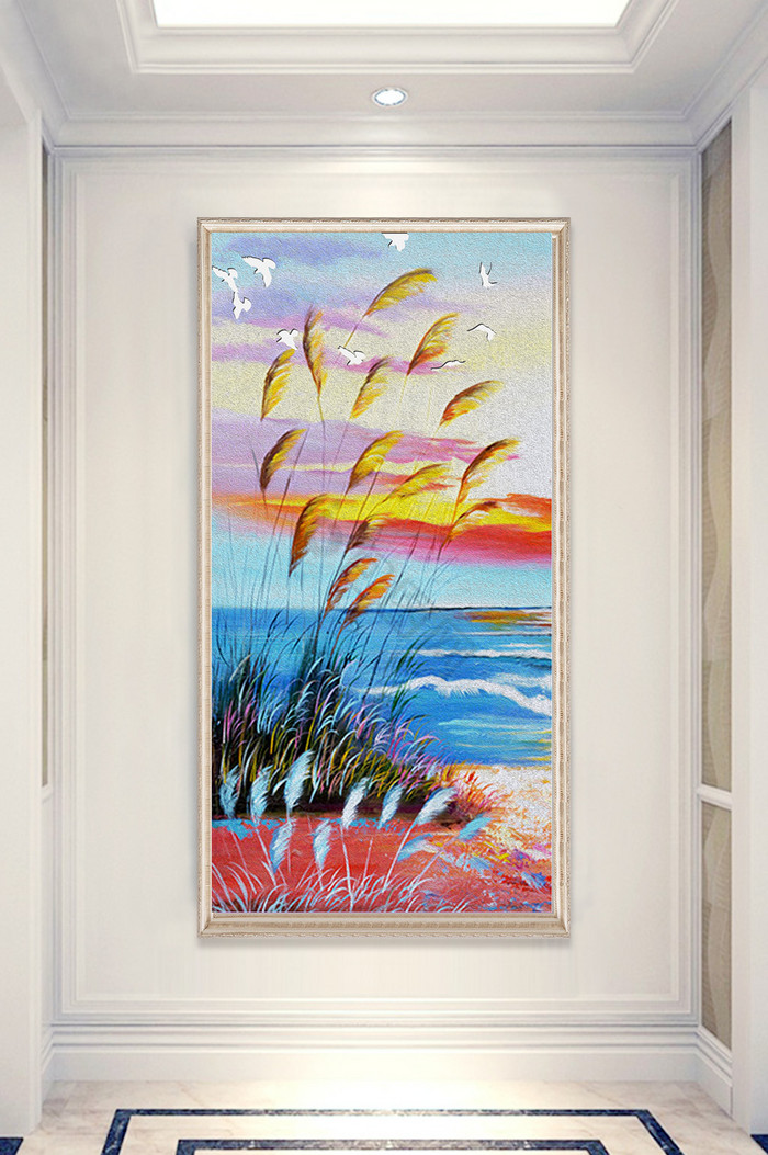 现代北欧抽象油画风景玄关装饰画