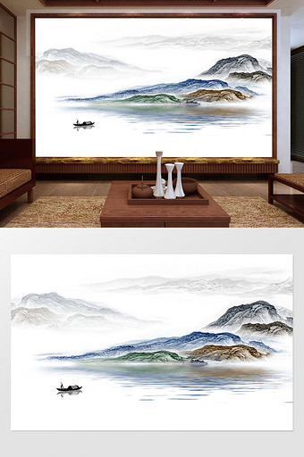 山河印象新中式水墨国画抽象山水背景墙图片