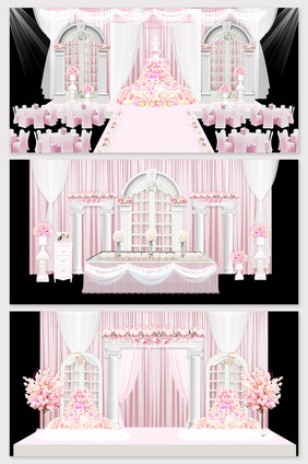 现代粉色唯美欧式教堂婚礼效果图