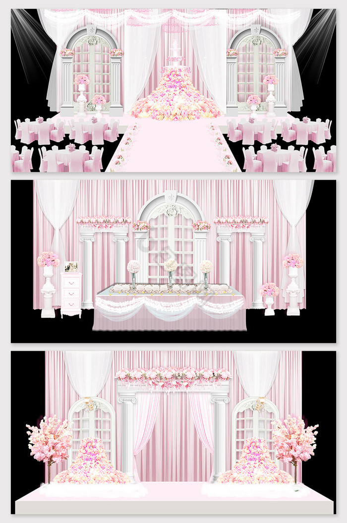 现代粉色唯美欧式教堂婚礼效果图图片