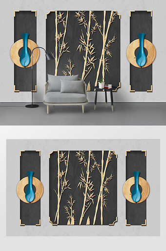 现代简约立体浮雕竹子铁艺装饰背景墙图片