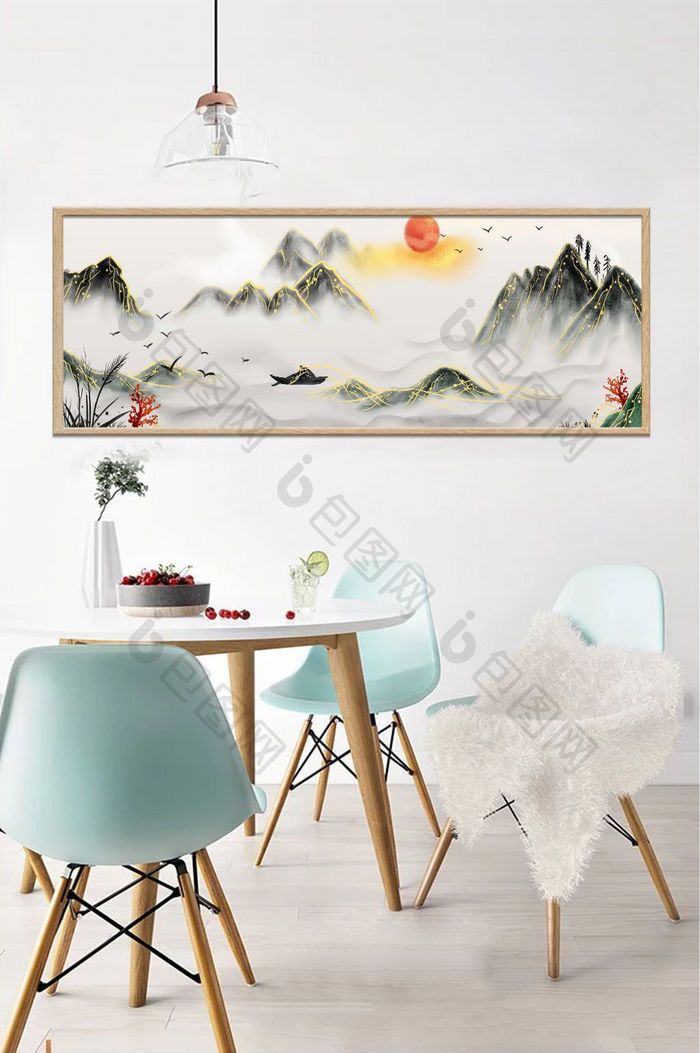 新中式唯美风景油画山水装饰画