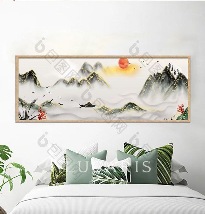 新中式唯美风景油画山水装饰画