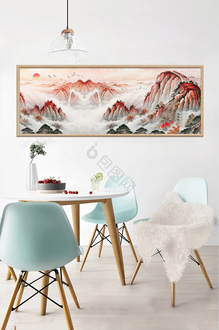 新中式国画山水风景油画装饰画图片