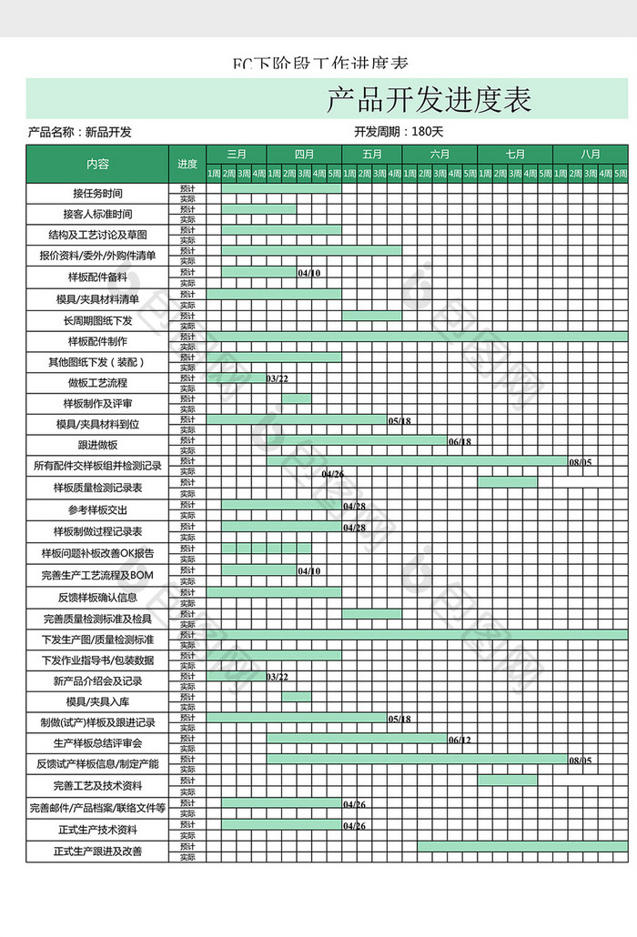 开发计划EXCEL模板