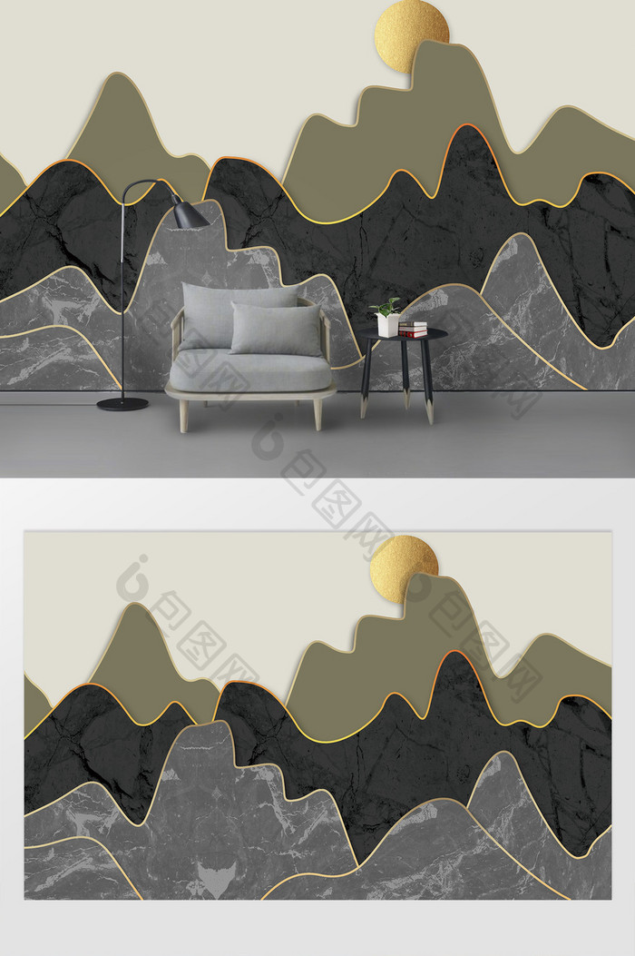 现代冷淡风格立体抽象山峦背景墙
