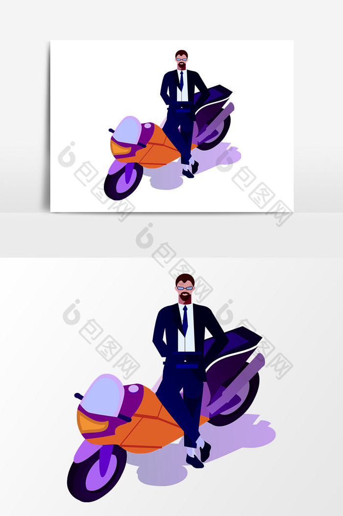 扁平化骑摩托车的男士插画素材