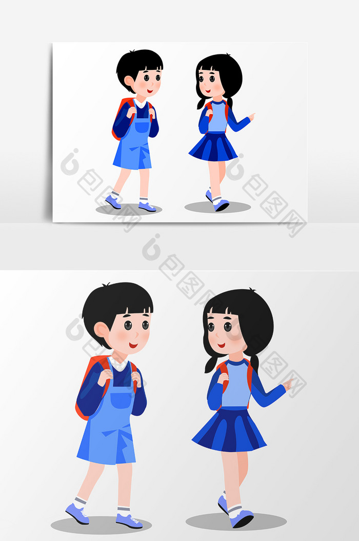 背着书包上学的小学生矢量素材