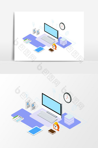 2.5D元素电脑办公组合元素图片