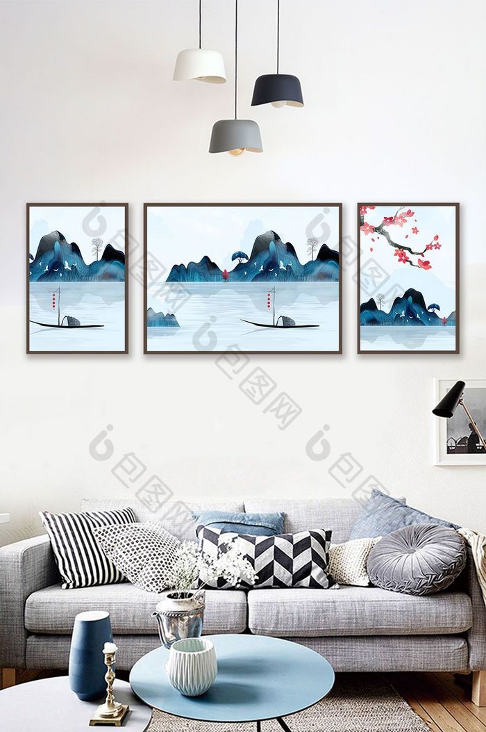 中国风水墨山水风景沙发背景墙装饰画