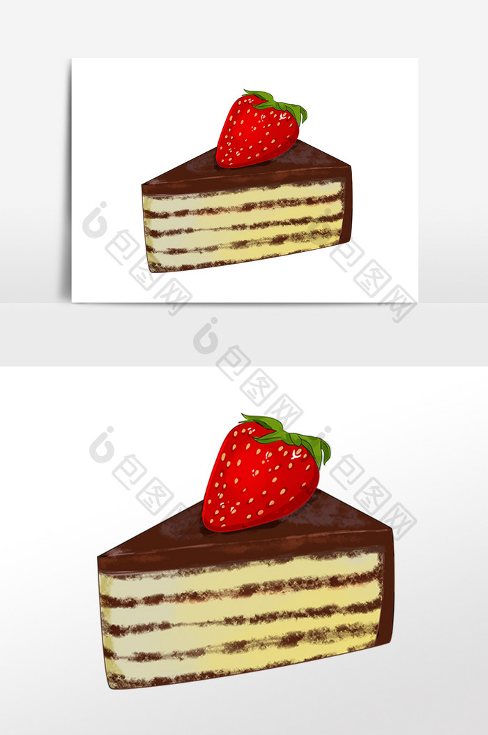 手绘美食巧克力草莓蛋糕插画素材