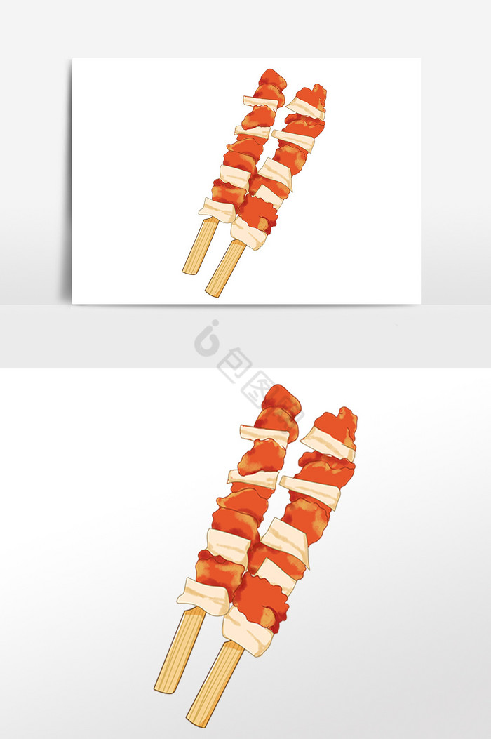 烤串骨肉相连插画
