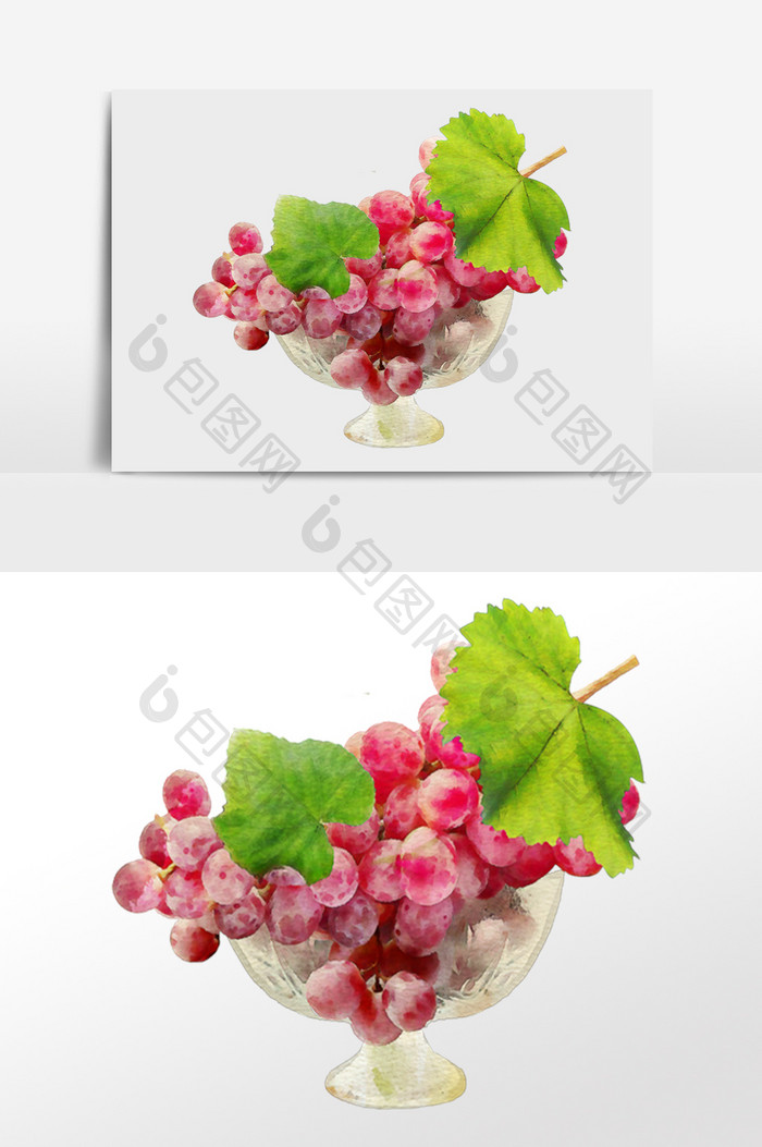 清新水彩手绘葡萄水果插画背景元素