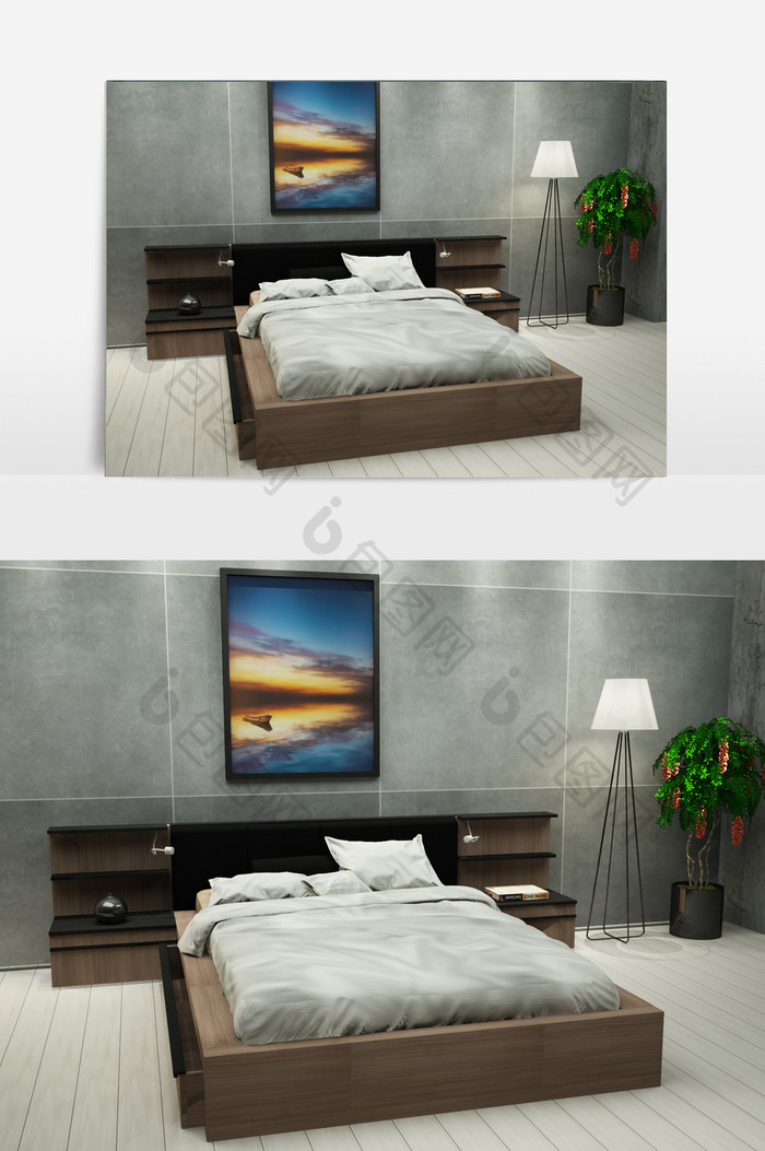 卧室简约组合床家具模型