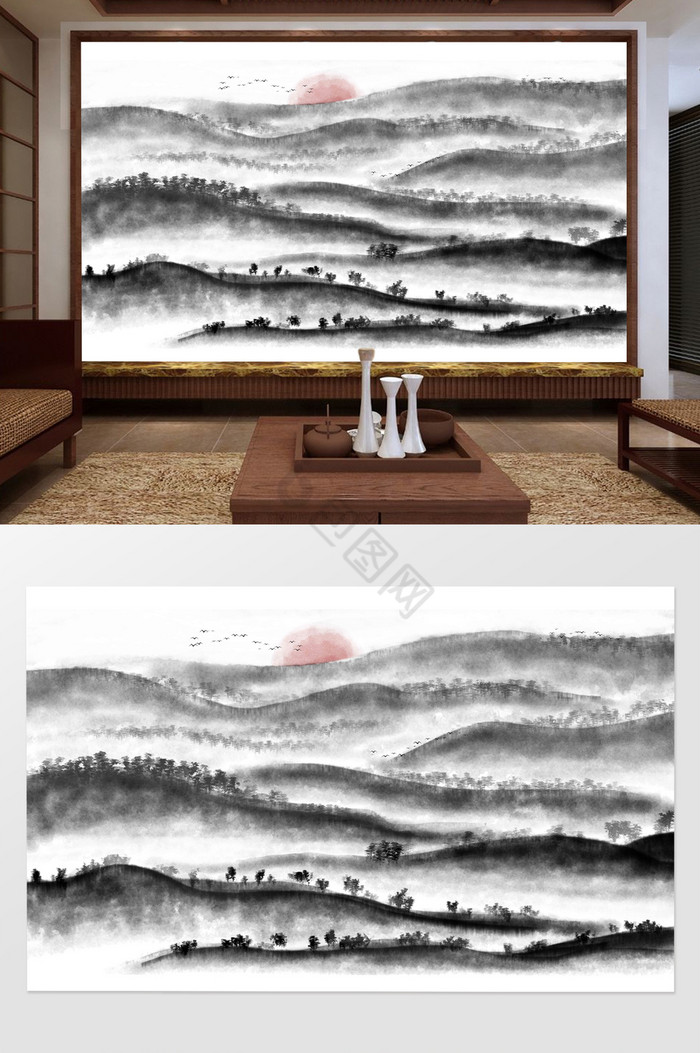中式山水水墨意境背景墙图片
