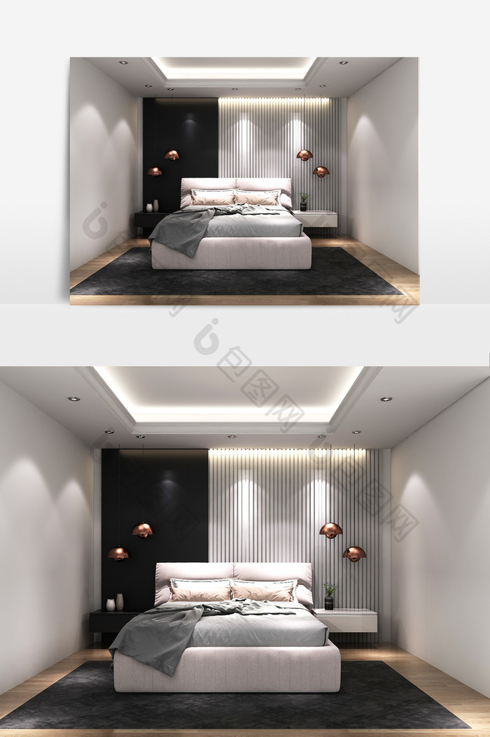 简约卧室床具组合模型