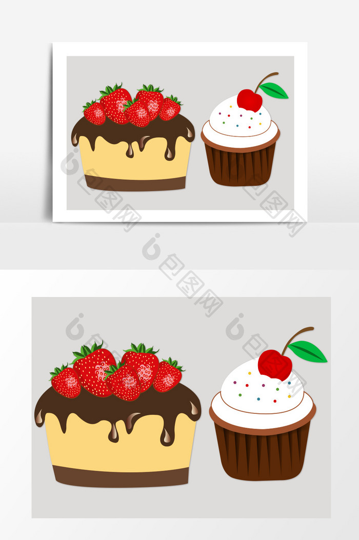 巧克力蛋糕草莓水果蛋糕矢量