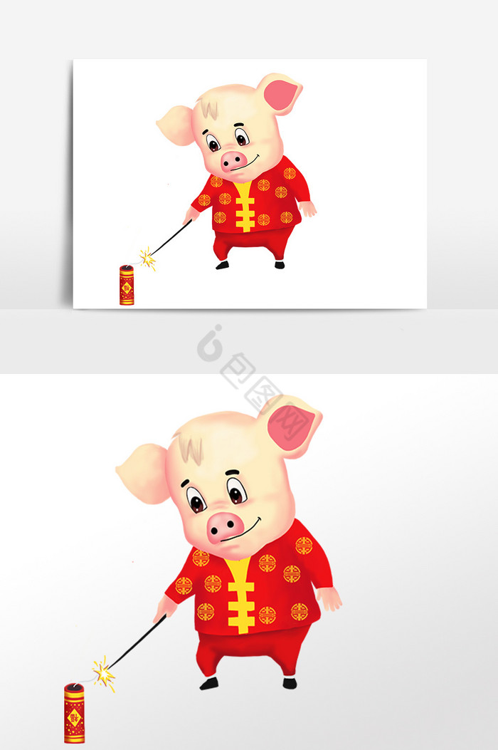 猪年吉祥物过新年插画图片