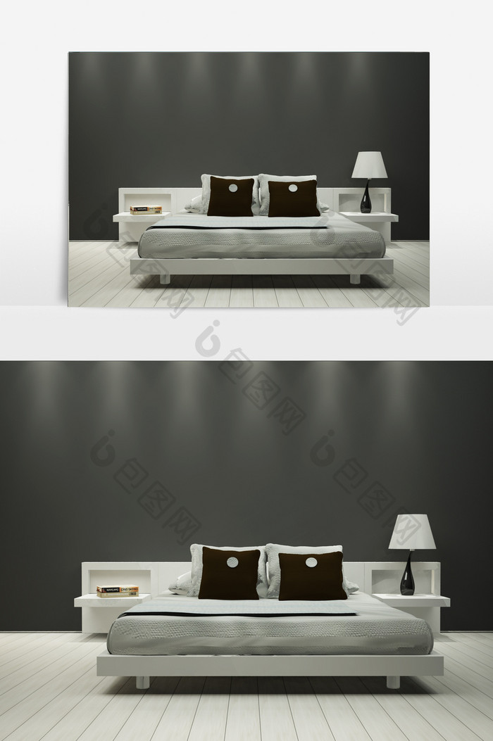 现代白色组合大床家具模型
